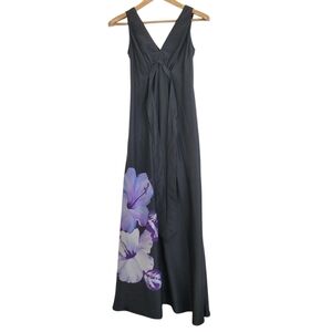 Tori Richard Silk Maximalist  Floral  v neck Dress